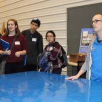 Ryan Aldridge talking to k-12 students